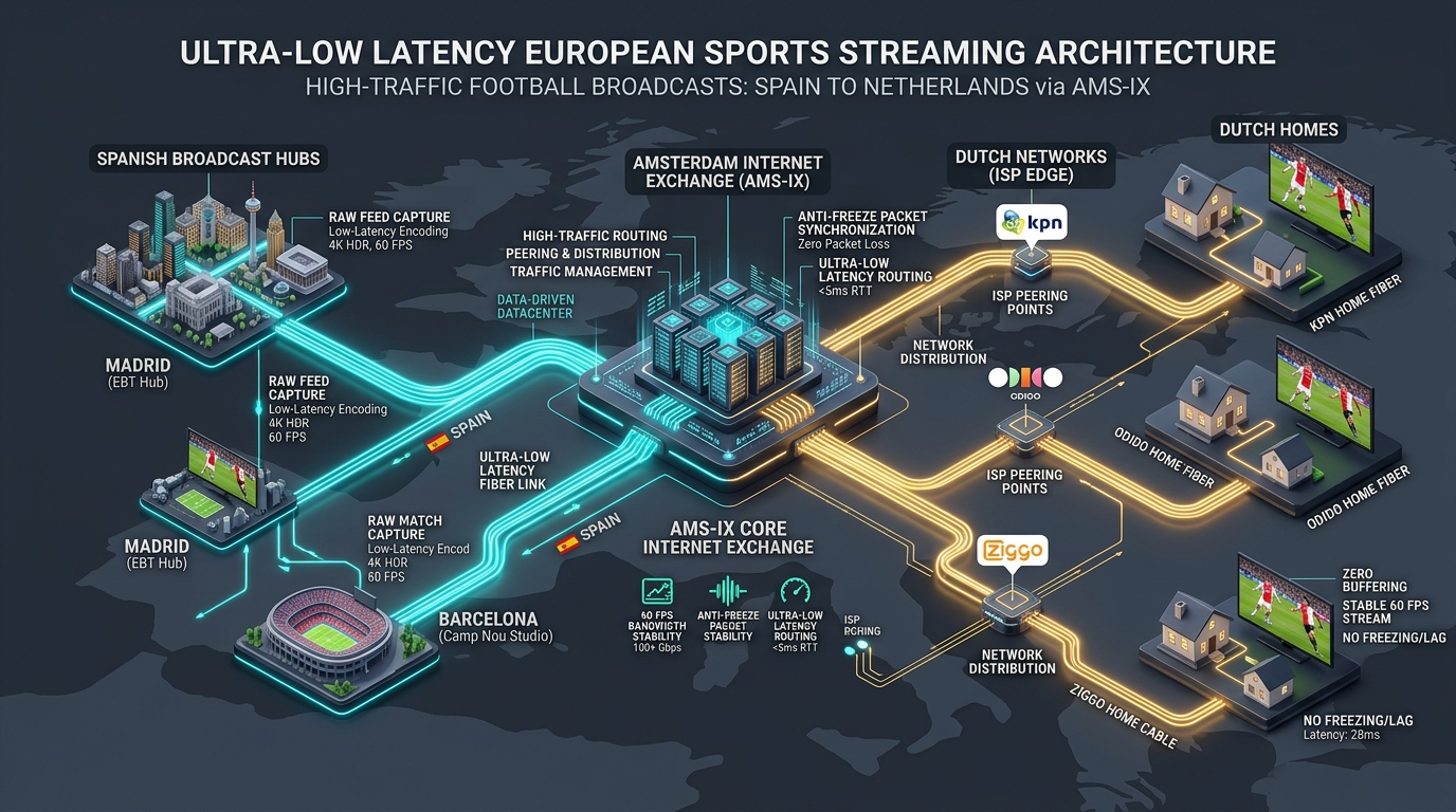 Anti-Freeze 9.0 netwerkarchitectuur en AMS-IX streaming servers voor schokvrije 4K 60FPS sportstreams