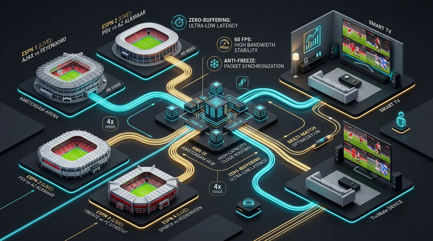 Anti-Freeze 9.0 netwerkarchitectuur en AMS-IX streaming servers voor schokvrije 4K 60FPS sportstreams