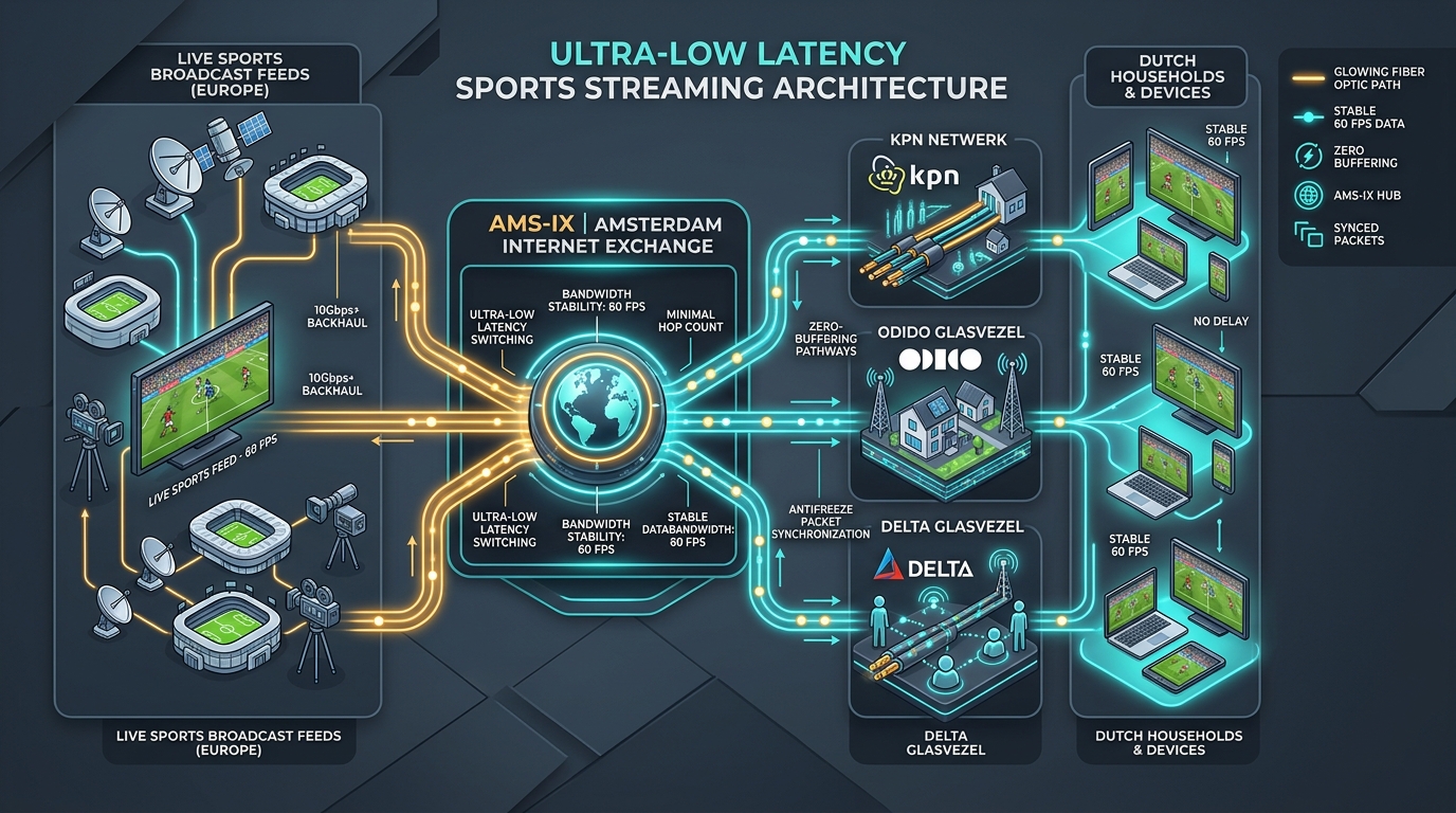 Anti-Freeze 9.0 netwerkarchitectuur en AMS-IX streaming servers voor schokvrije 4K 60FPS sportstreams